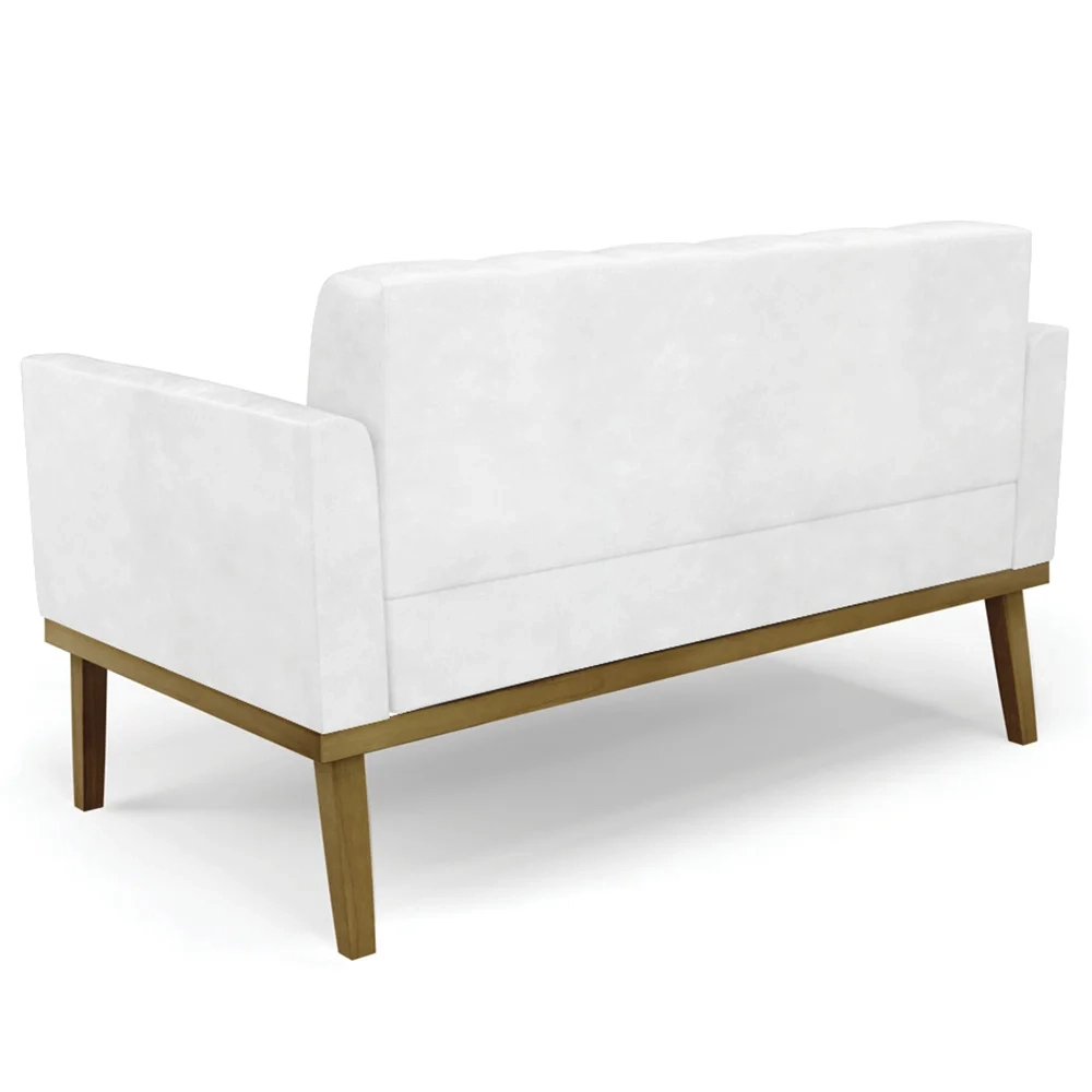 Sofá Namoradeira e 2 Poltronas Base Madeira Castanho Ana Sintético PU Branco - Ibiza