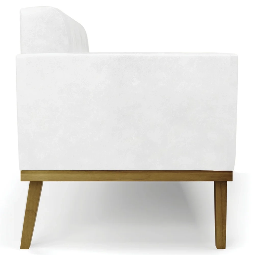 Sofá Namoradeira e 2 Poltronas Base Madeira Castanho Ana Sintético PU Branco - Ibiza