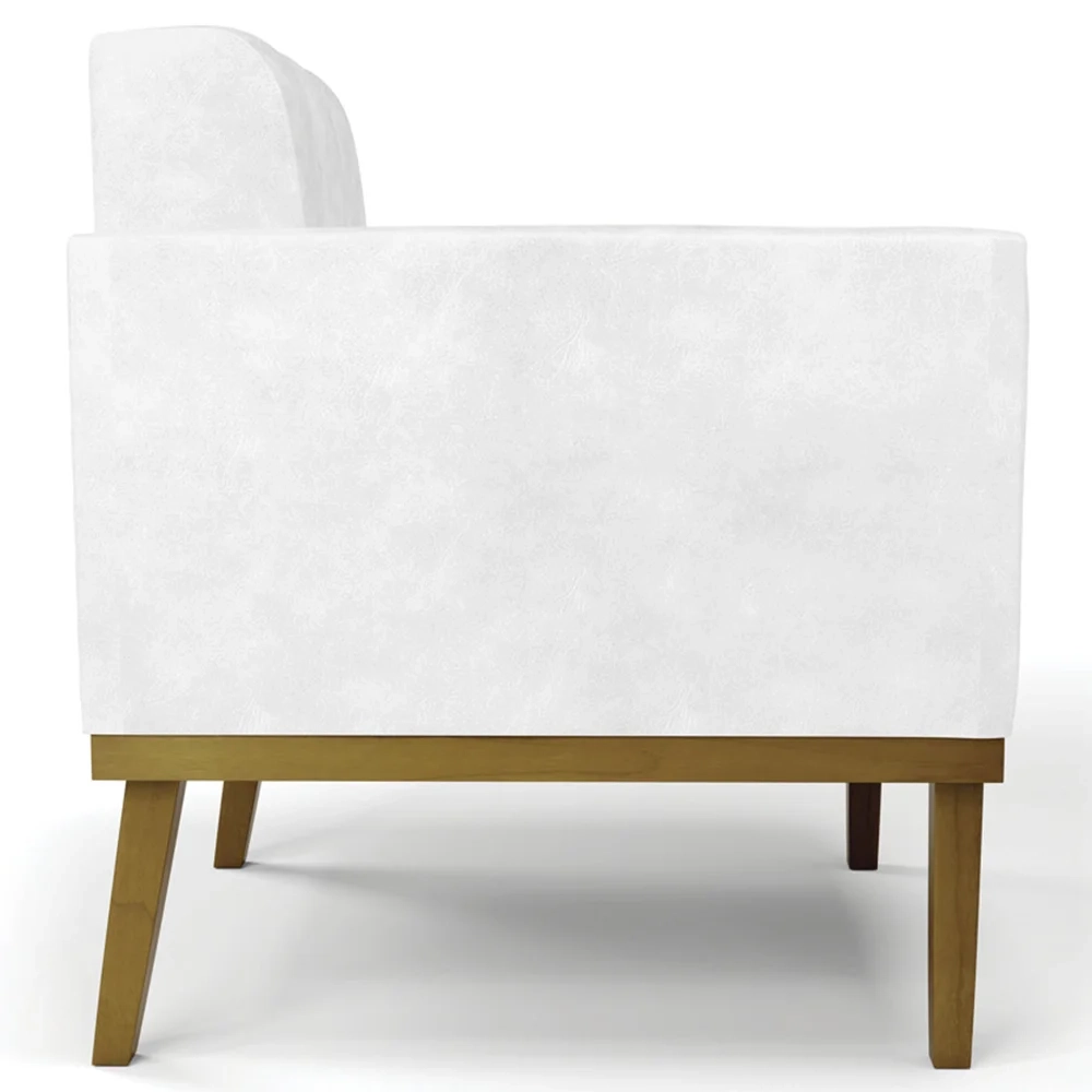 Sofá Namoradeira e 2 Poltronas Base Madeira Castanho Ana Sintético PU Branco - Ibiza
