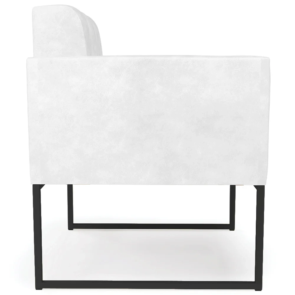 Sofá Namoradeira e 2 Poltronas Base Industrial Preto Ana Sintético PU Branco - Ibiza