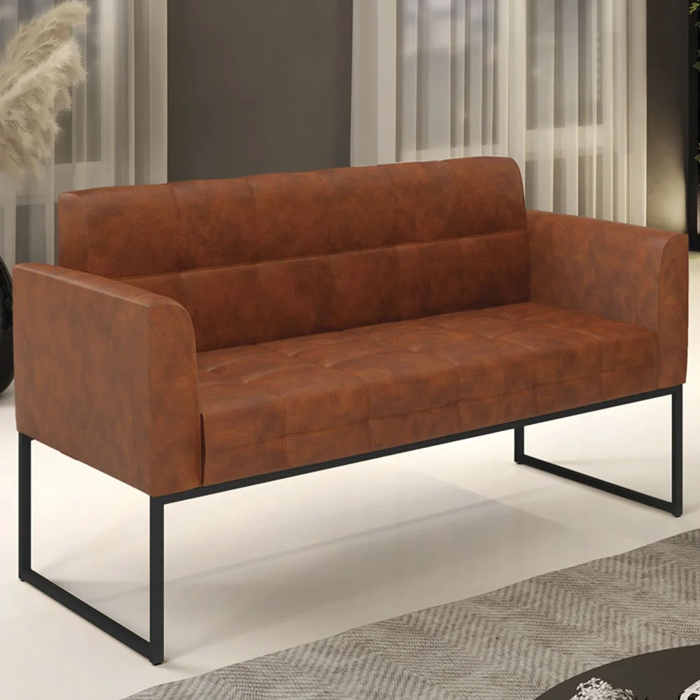 Sofá Namoradeira Base Industrial Preto Ana Sintético PU Nozes - Ibiza