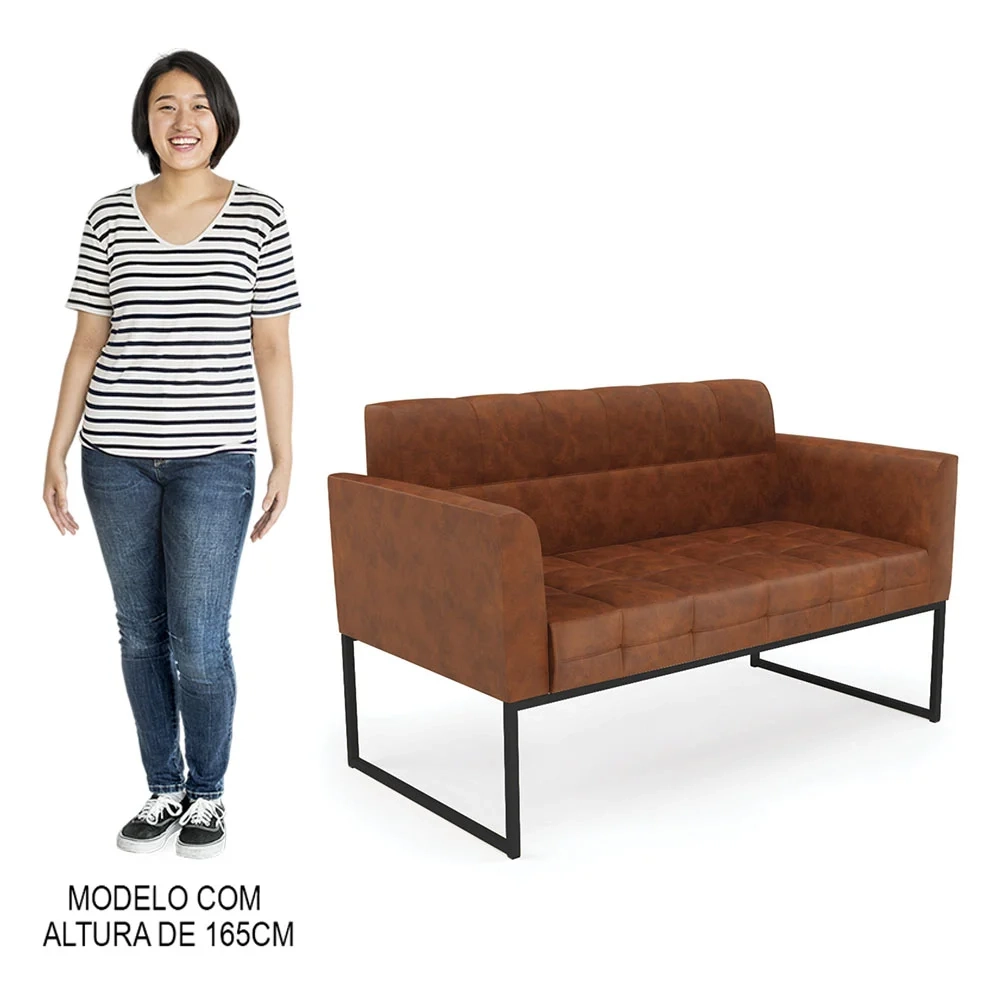 Sofá Namoradeira Base Industrial Preto Ana Sintético PU Nozes - Ibiza