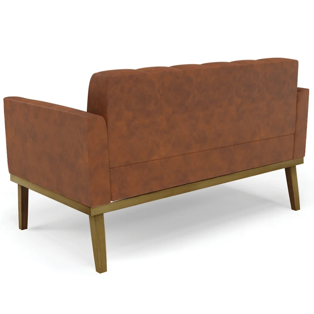 Sofá Namoradeira e 2 Poltronas Base Madeira Castanho Ana Sintético PU Nozes - Ibiza