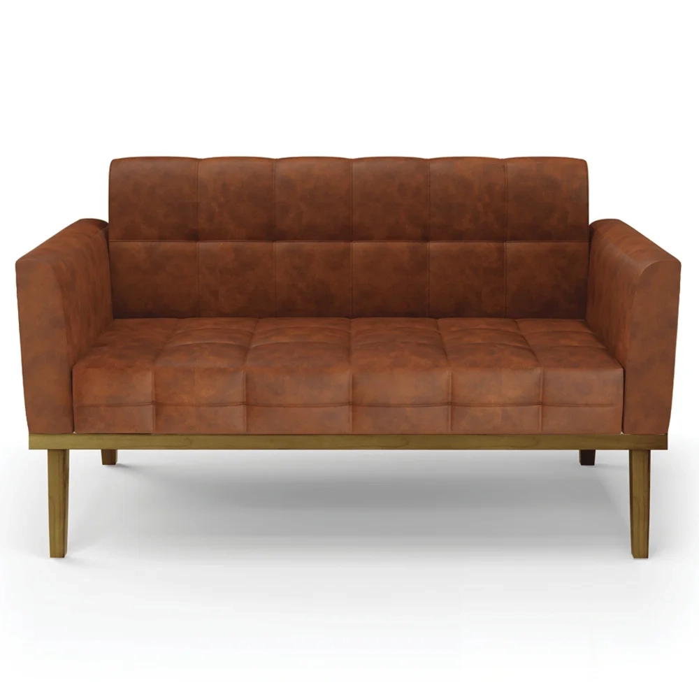 Sofá Namoradeira e 2 Poltronas Base Madeira Castanho Ana Sintético PU Nozes - Ibiza