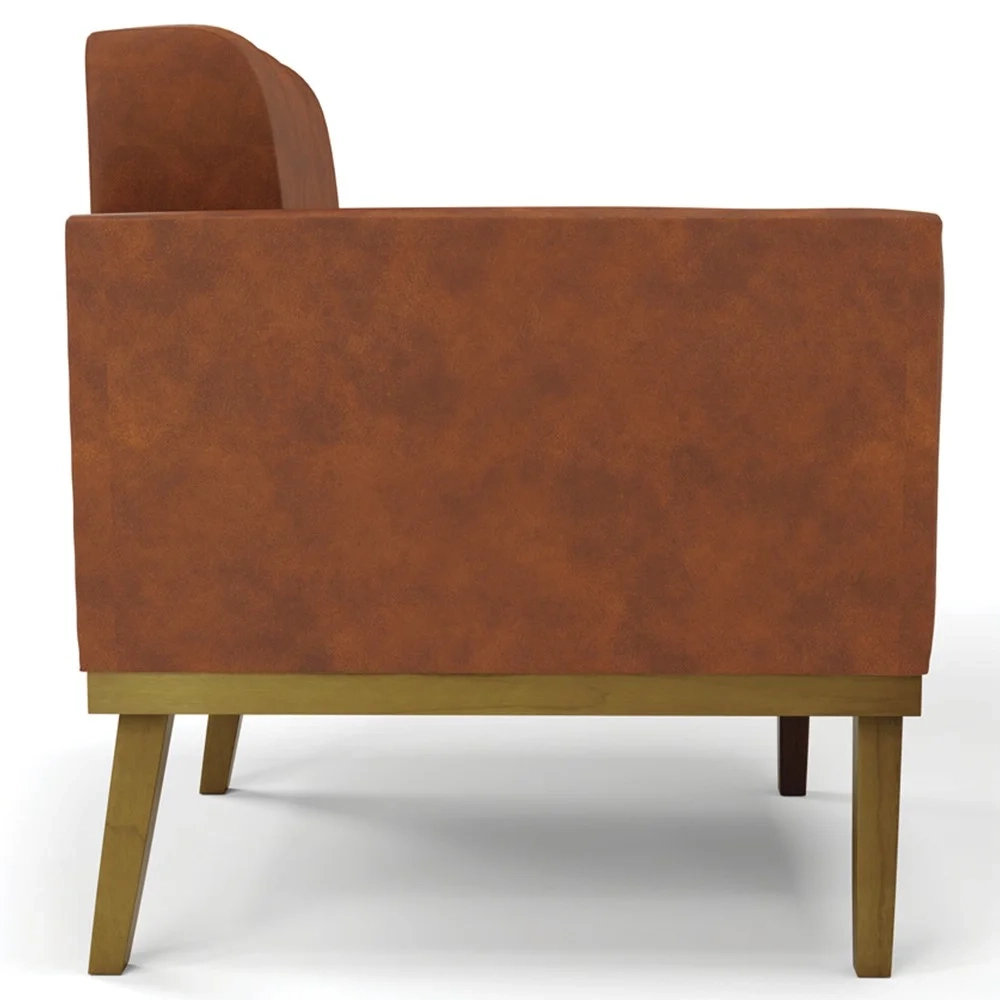 Sofá Namoradeira e 2 Poltronas Base Madeira Castanho Ana Sintético PU Nozes - Ibiza