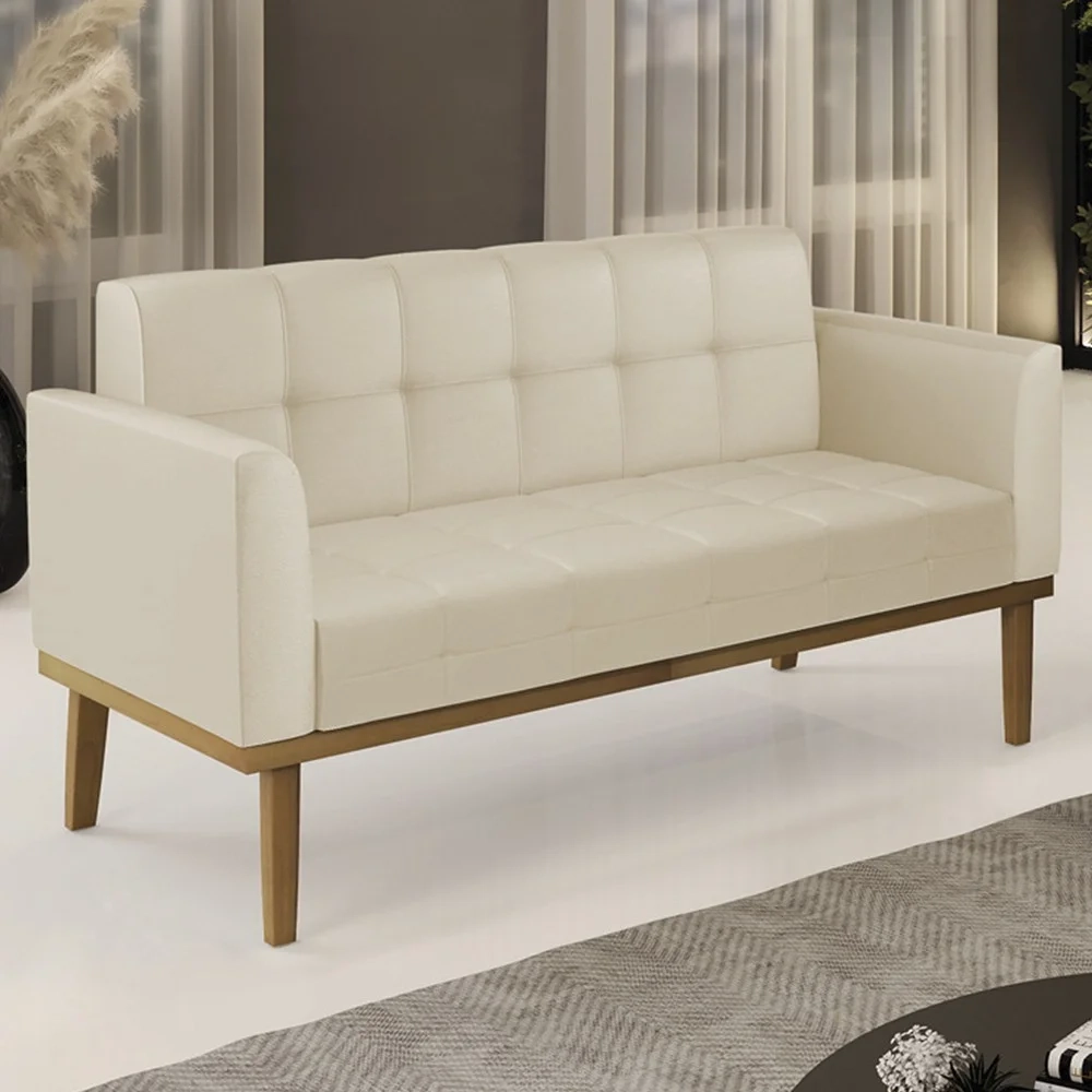 Sofá Namoradeira Base Madeira Castanho Ana Sintético Bege - Ibiza