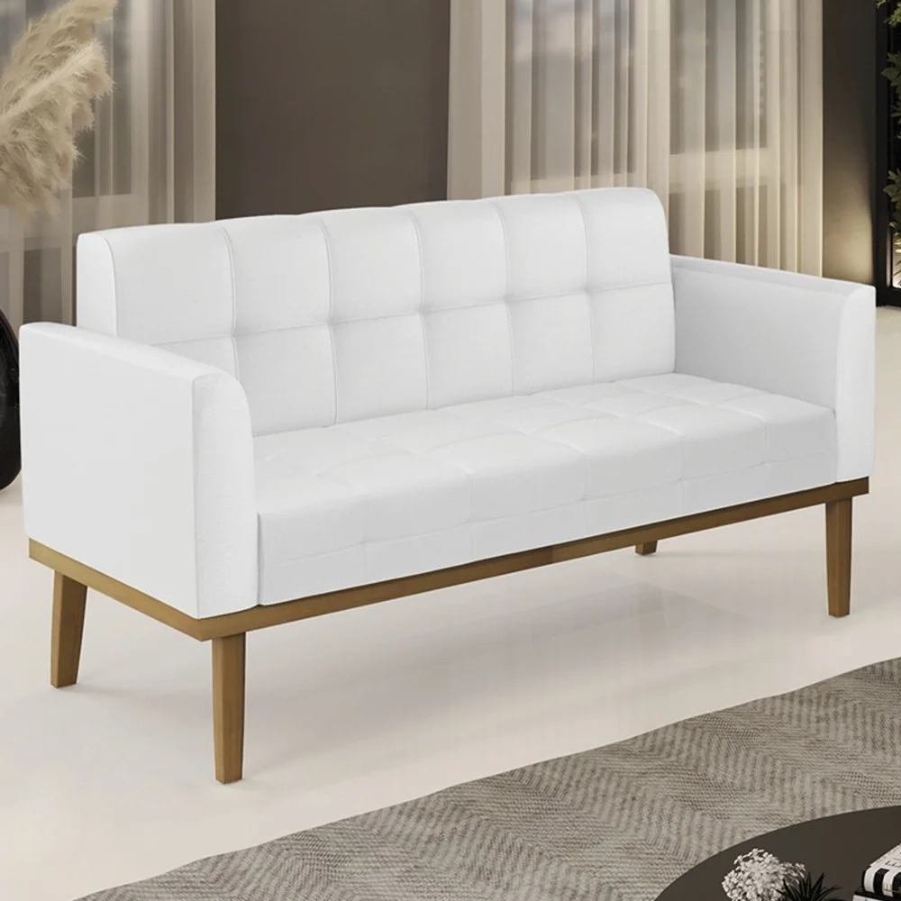 Sofá Namoradeira Base Madeira Castanho Ana Sintético Branco - Ibiza