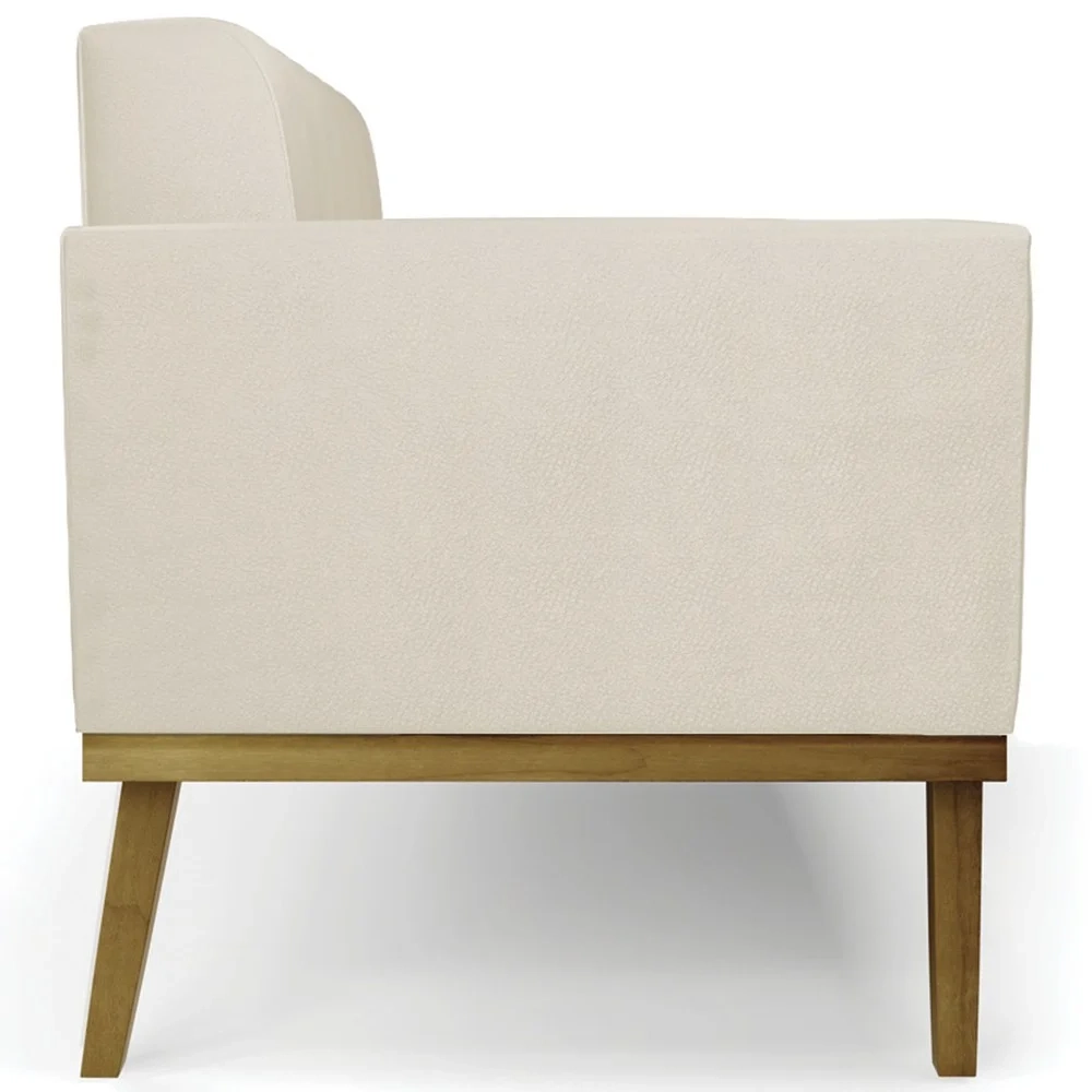 Sofá Namoradeira e 2 Poltronas Base Madeira Castanho Ana Sintético Bege - Ibiza