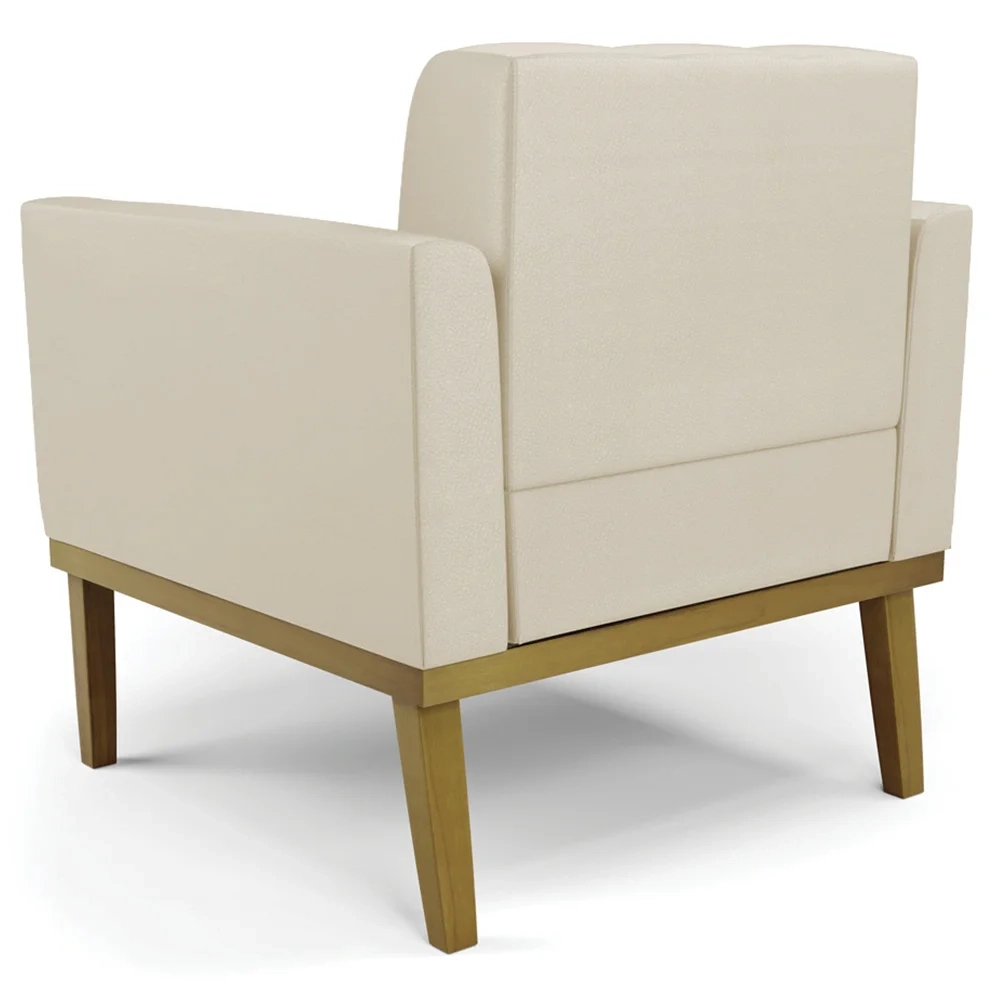 Sofá Namoradeira e 2 Poltronas Base Madeira Castanho Ana Sintético Bege - Ibiza