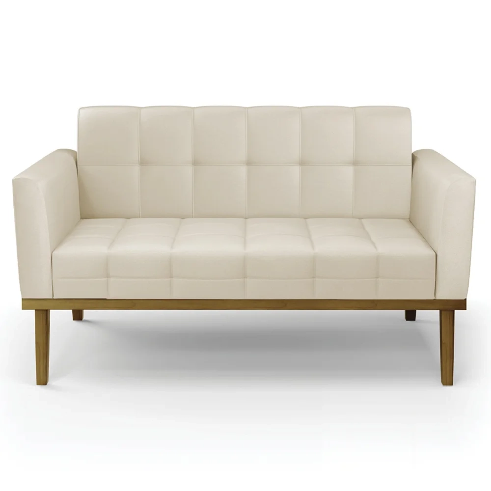 Sofá Namoradeira e 2 Poltronas Base Madeira Castanho Ana Sintético Bege - Ibiza