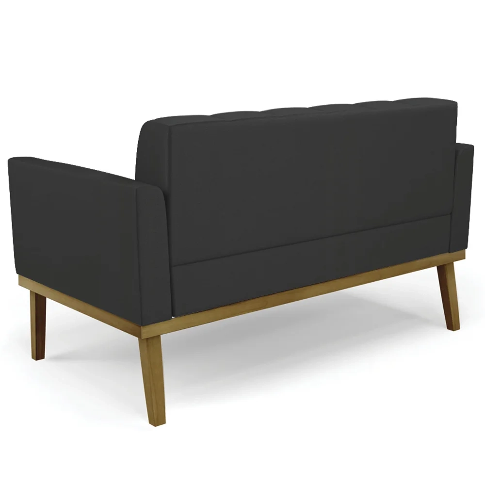 Sofá Namoradeira Base Madeira Castanho Ana Sintético Preto - Ibiza