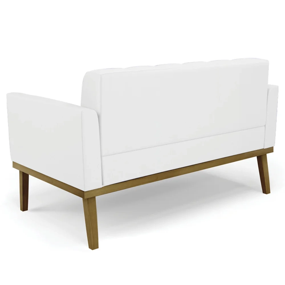 Sofá Namoradeira e 2 Poltronas Base Madeira Castanho Ana Sintético Branco - Ibiza