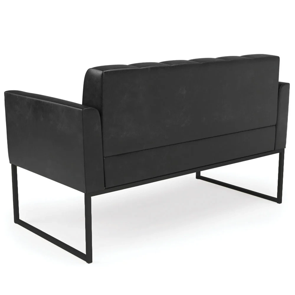 Sofá Namoradeira e 2 Poltronas Base Industrial Preto Ana Sintético PU Preto - Ibiza