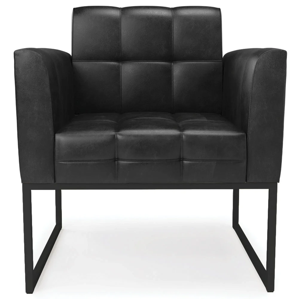 Sofá Namoradeira e 2 Poltronas Base Industrial Preto Ana Sintético PU Preto - Ibiza