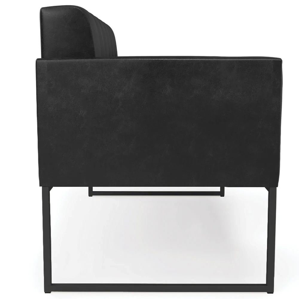 Sofá Namoradeira e 2 Poltronas Base Industrial Preto Ana Sintético PU Preto - Ibiza