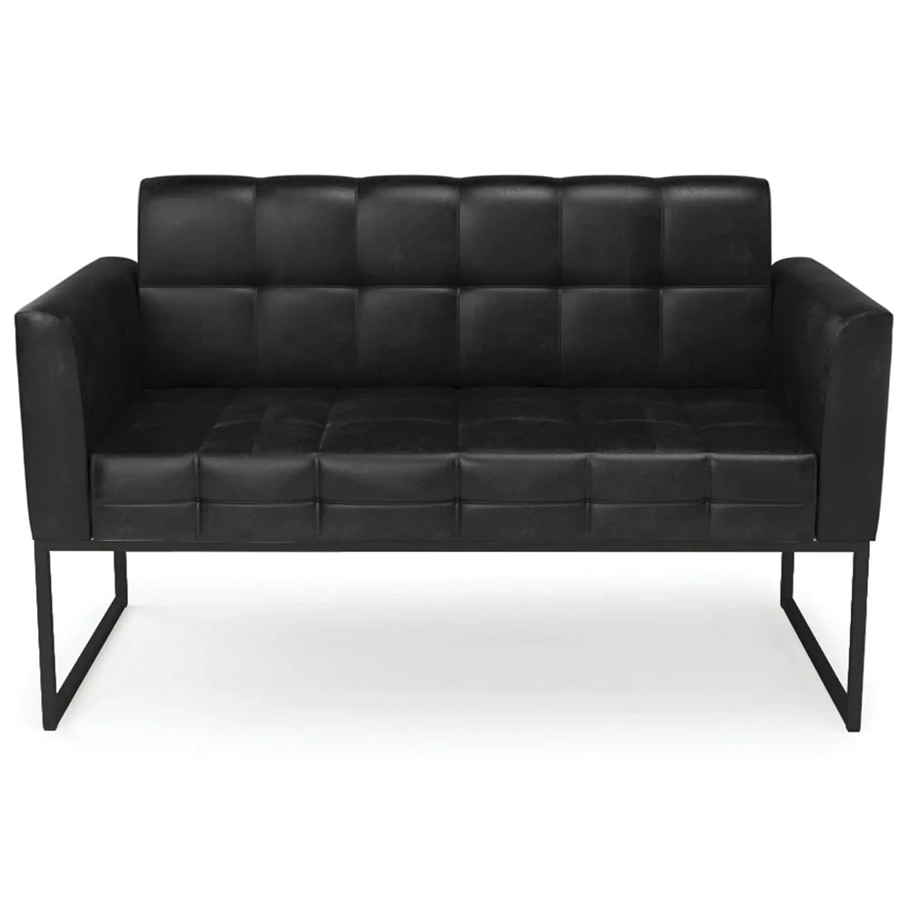 Sofá Namoradeira e 2 Poltronas Base Industrial Preto Ana Sintético PU Preto - Ibiza