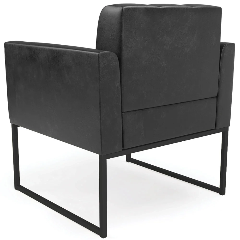 Sofá Namoradeira e 2 Poltronas Base Industrial Preto Ana Sintético PU Preto - Ibiza