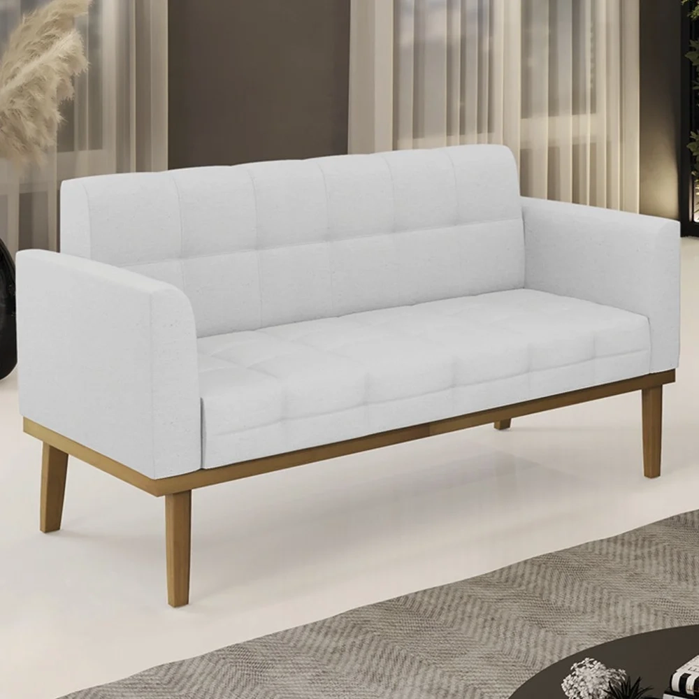 Sofá Namoradeira Base Madeira Castanho Ana Linho Cinza - Ibiza