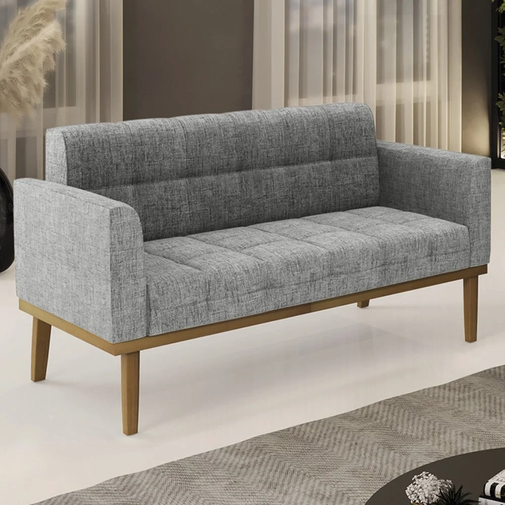 Sofá Namoradeira Base Madeira Castanho Ana Linho Grafite - Ibiza