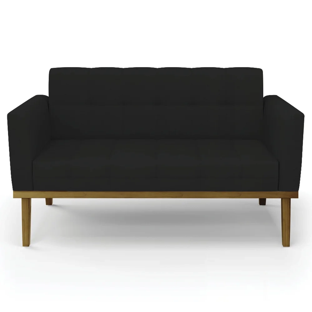 Sofá Namoradeira Base Madeira Castanho Ana Linho Preto - Ibiza
