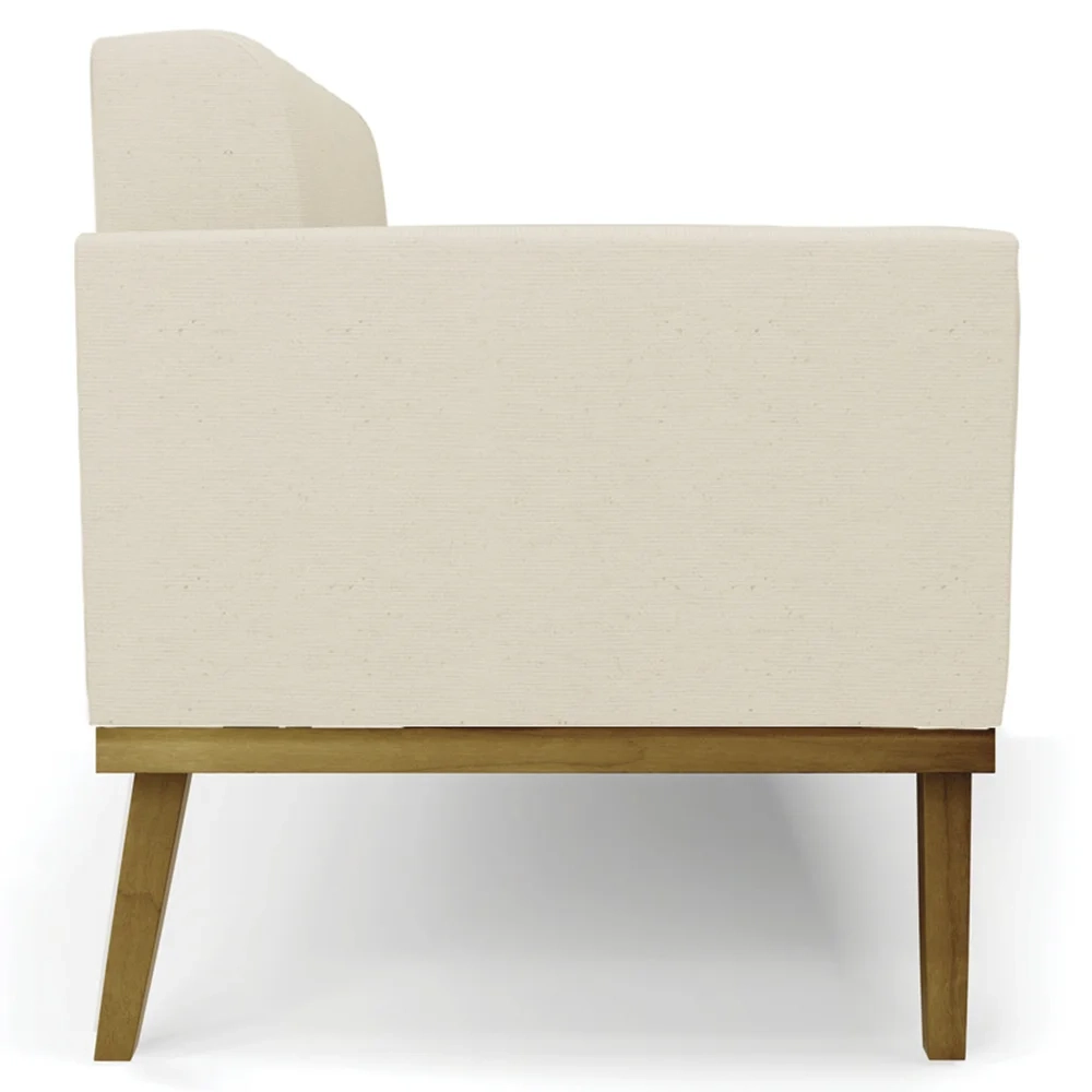 Sofá Namoradeira e 2 Poltronas Base Madeira Castanho Ana Linho Bege - Ibiza