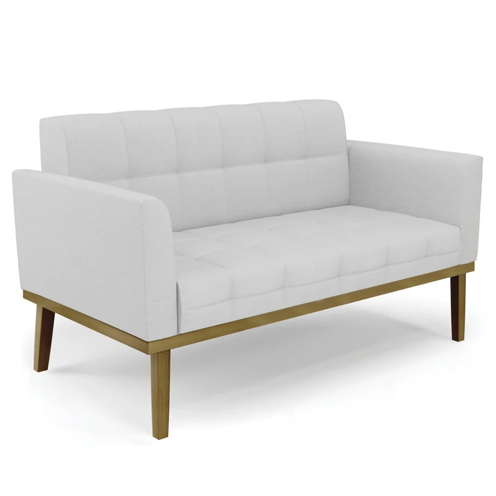 Sofá Namoradeira e 2 Poltronas Base Madeira Castanho Ana Linho Cinza - Ibiza