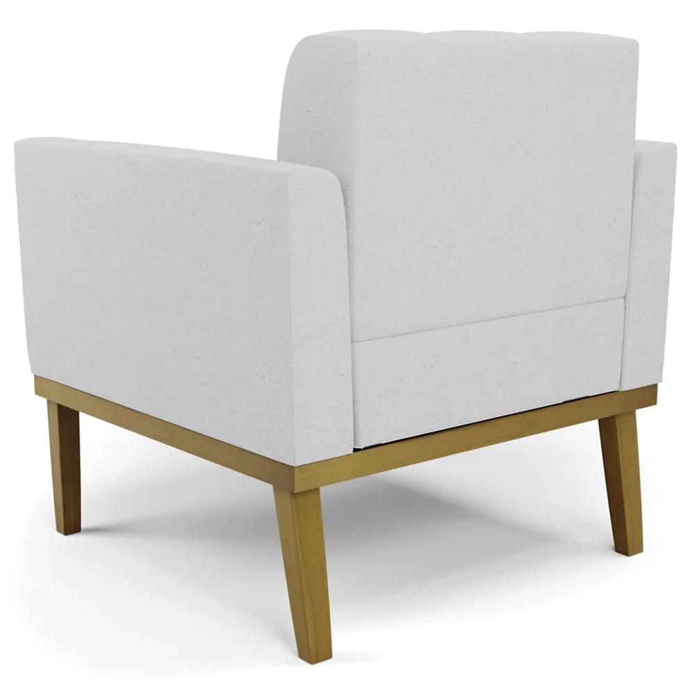 Sofá Namoradeira e 2 Poltronas Base Madeira Castanho Ana Linho Cinza - Ibiza