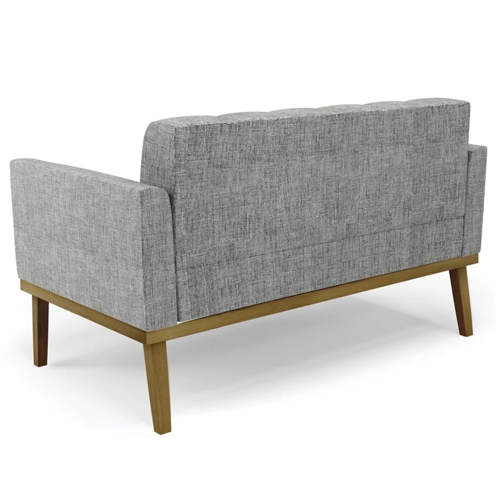 Sofá Namoradeira e 2 Poltronas Base Madeira Castanho Ana Linho Grafite - Ibiza