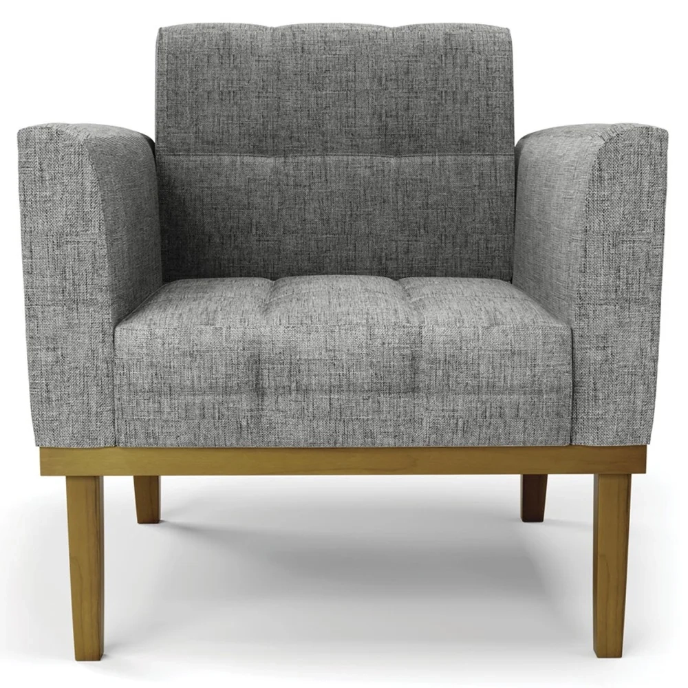 Sofá Namoradeira e 2 Poltronas Base Madeira Castanho Ana Linho Grafite - Ibiza