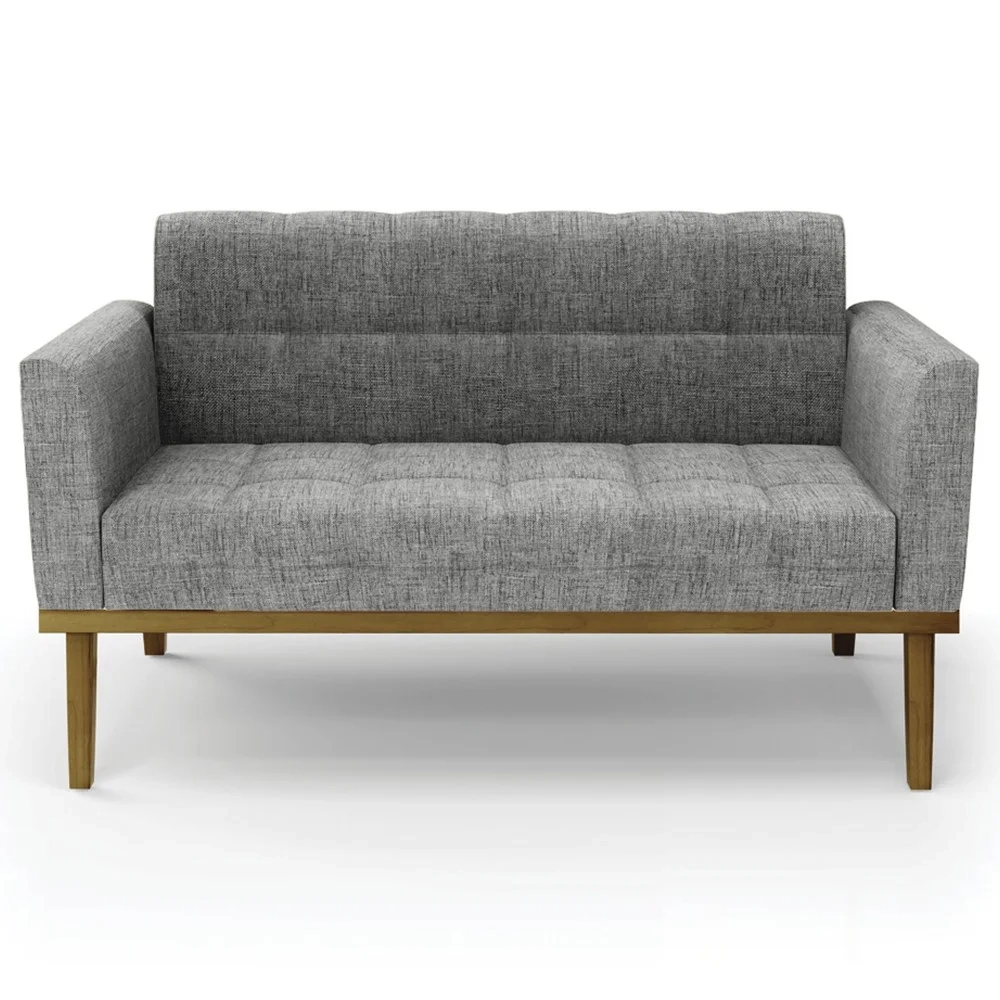 Sofá Namoradeira e 2 Poltronas Base Madeira Castanho Ana Linho Grafite - Ibiza