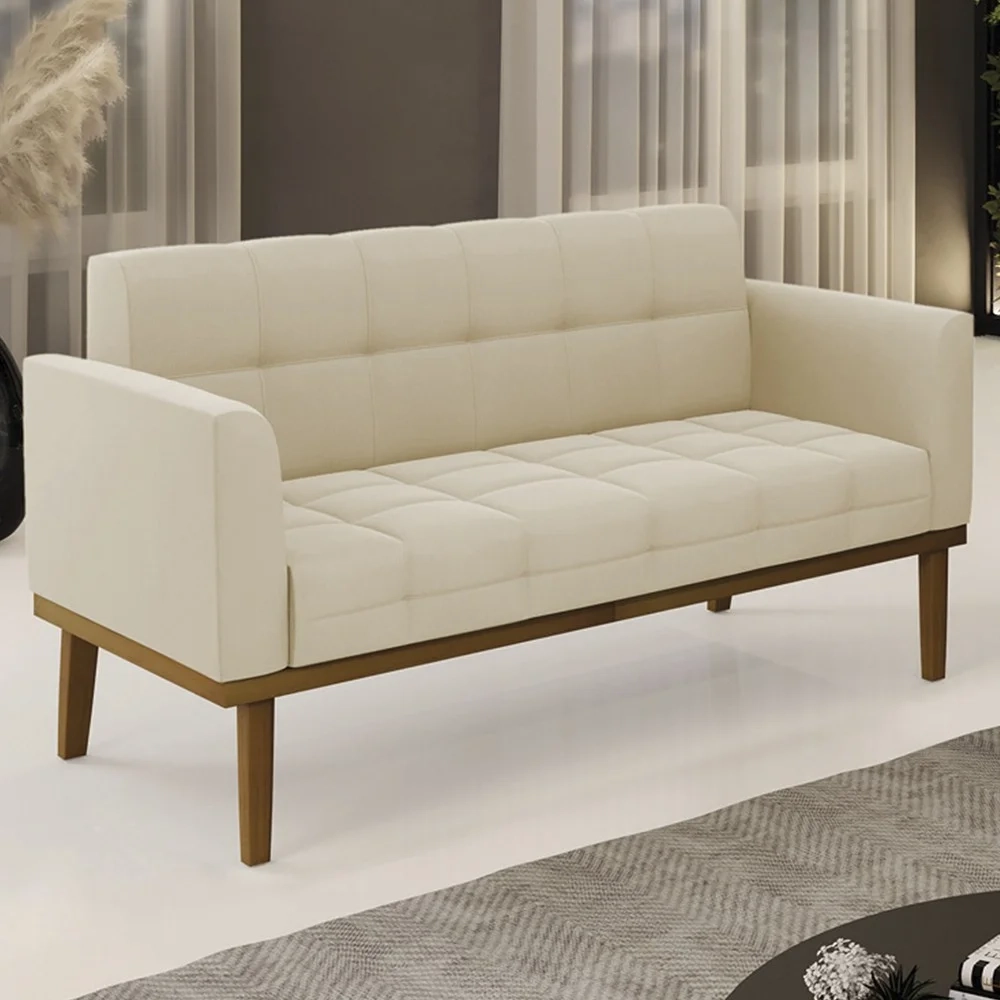 Sofá Namoradeira Base Madeira Castanho Ana Suede Bege - Ibiza