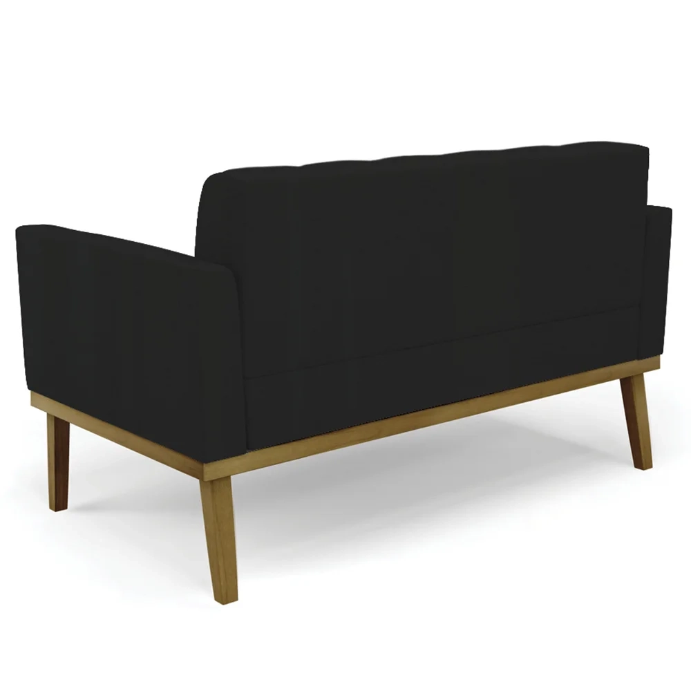 Sofá Namoradeira e 2 Poltronas Base Madeira Castanho Ana Linho Preto - Ibiza