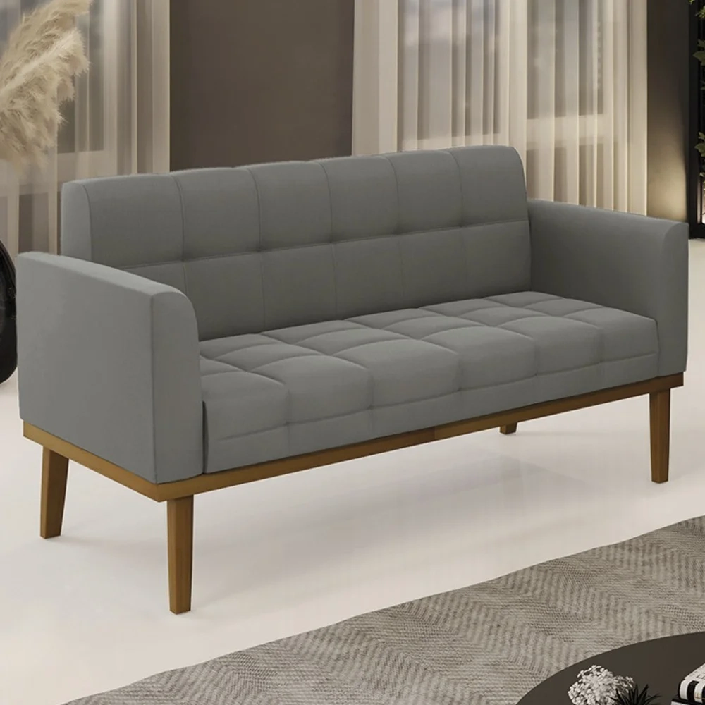 Sofá Namoradeira Base Madeira Castanho Ana Suede Grafite - Ibiza