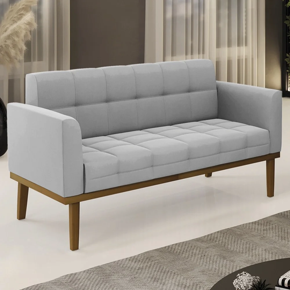 Sofá Namoradeira Base Madeira Castanho Ana Suede Cinza - Ibiza