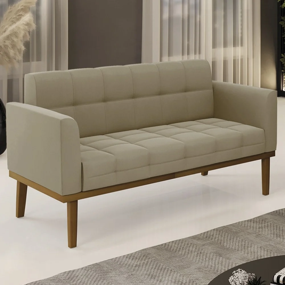 Sofá Namoradeira Base Madeira Castanho Ana Suede Marrom RT - Ibiza