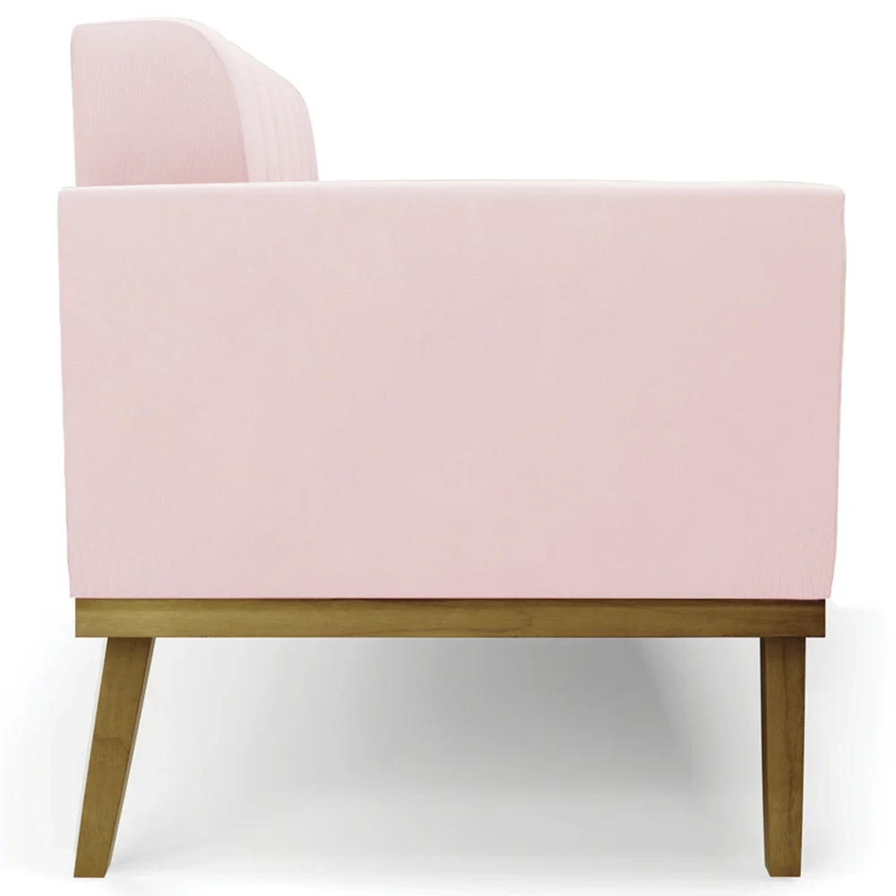 Sofá Namoradeira Base Madeira Castanho Ana Suede Rosa Bebê - Ibiza