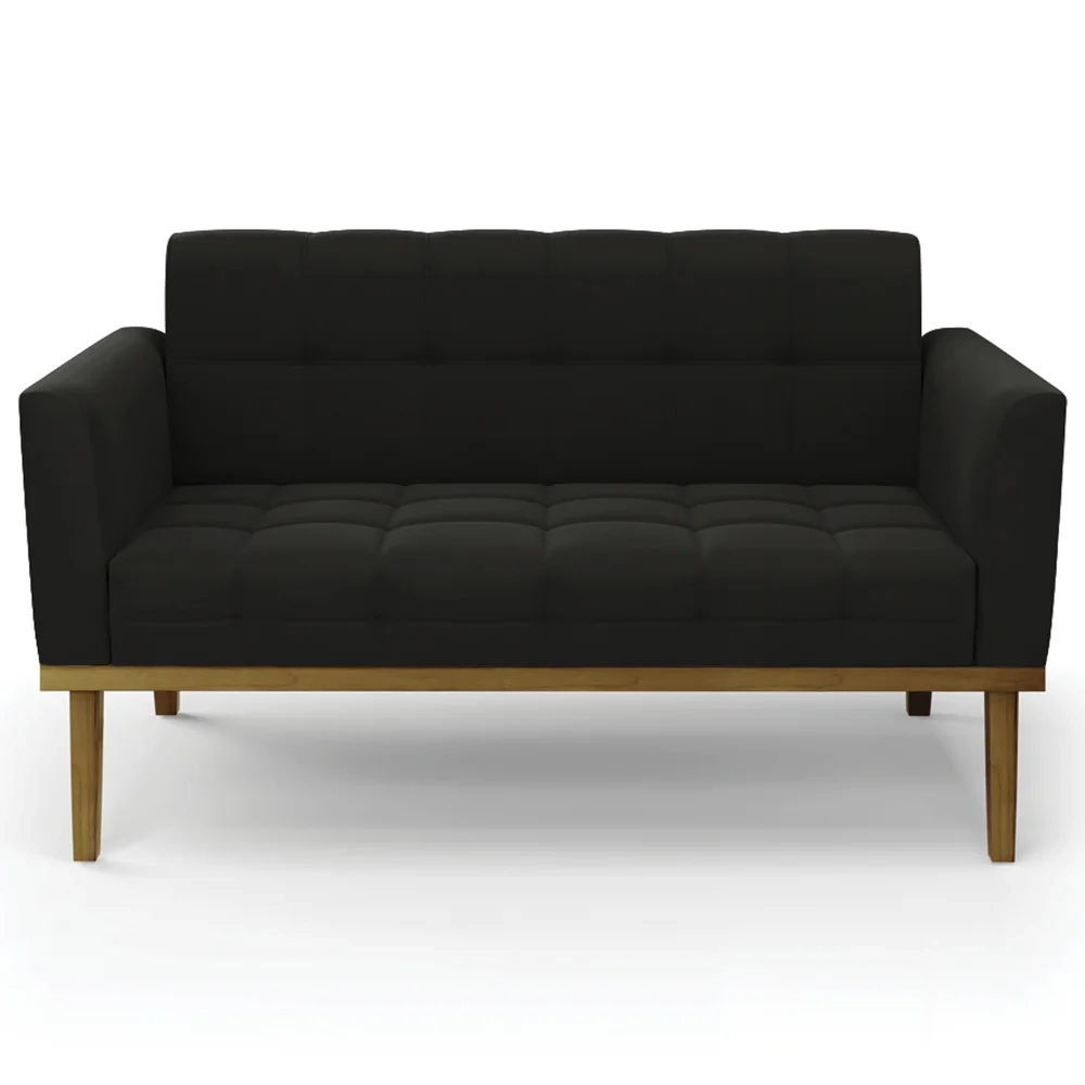 Sofá Namoradeira Base Madeira Castanho Ana Suede Preto - Ibiza
