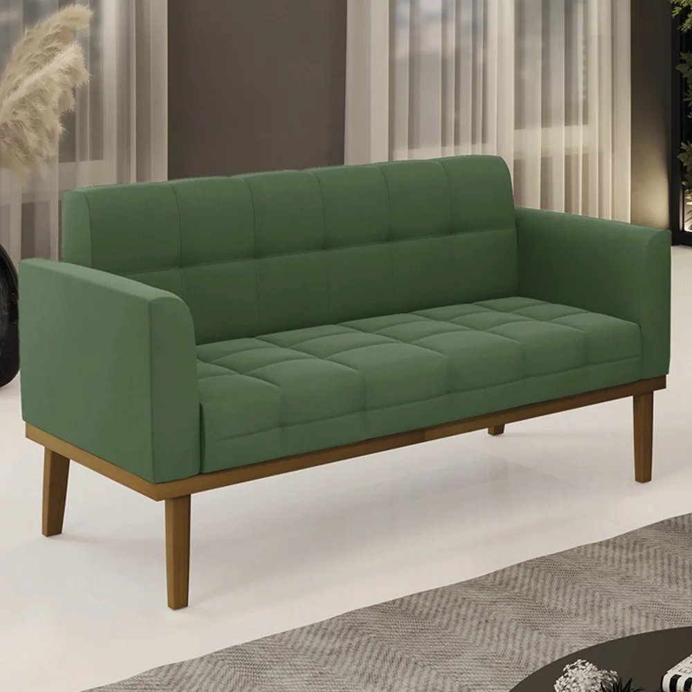 Sofá Namoradeira Base Madeira Castanho Ana Suede Verde - Ibiza