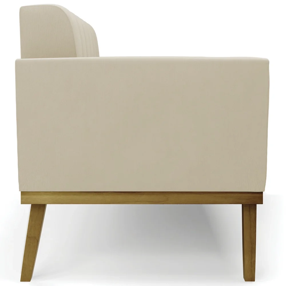 Sofá Namoradeira e 2 Poltronas Base Madeira Castanho Ana Suede Bege - Ibiza