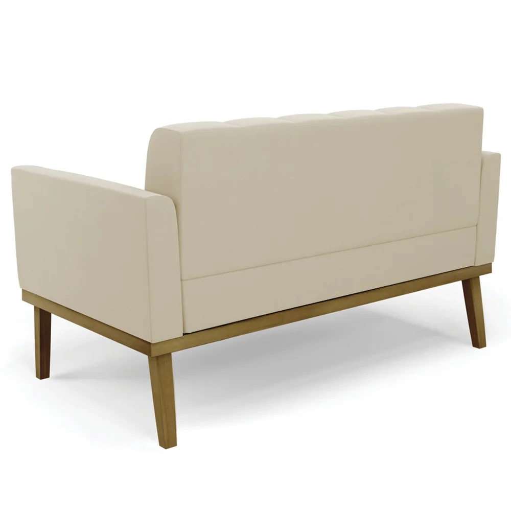 Sofá Namoradeira e 2 Poltronas Base Madeira Castanho Ana Suede Bege - Ibiza