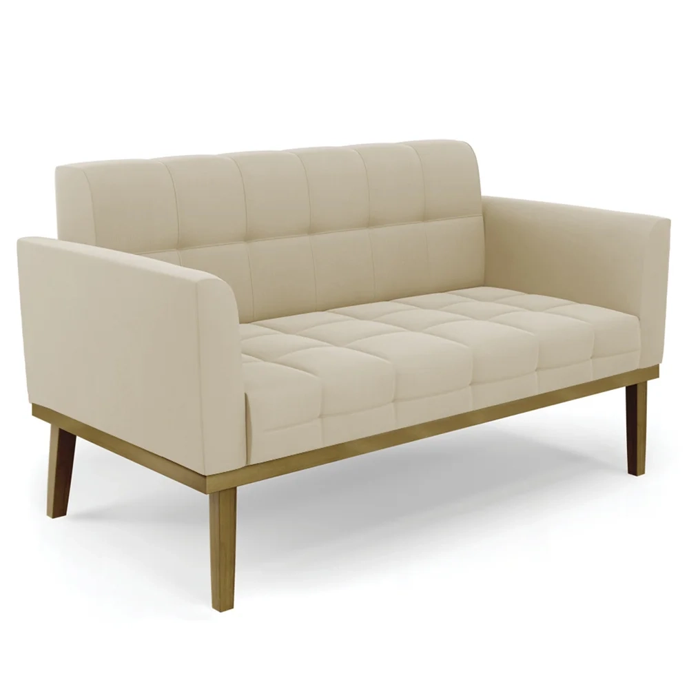 Sofá Namoradeira e 2 Poltronas Base Madeira Castanho Ana Suede Bege - Ibiza