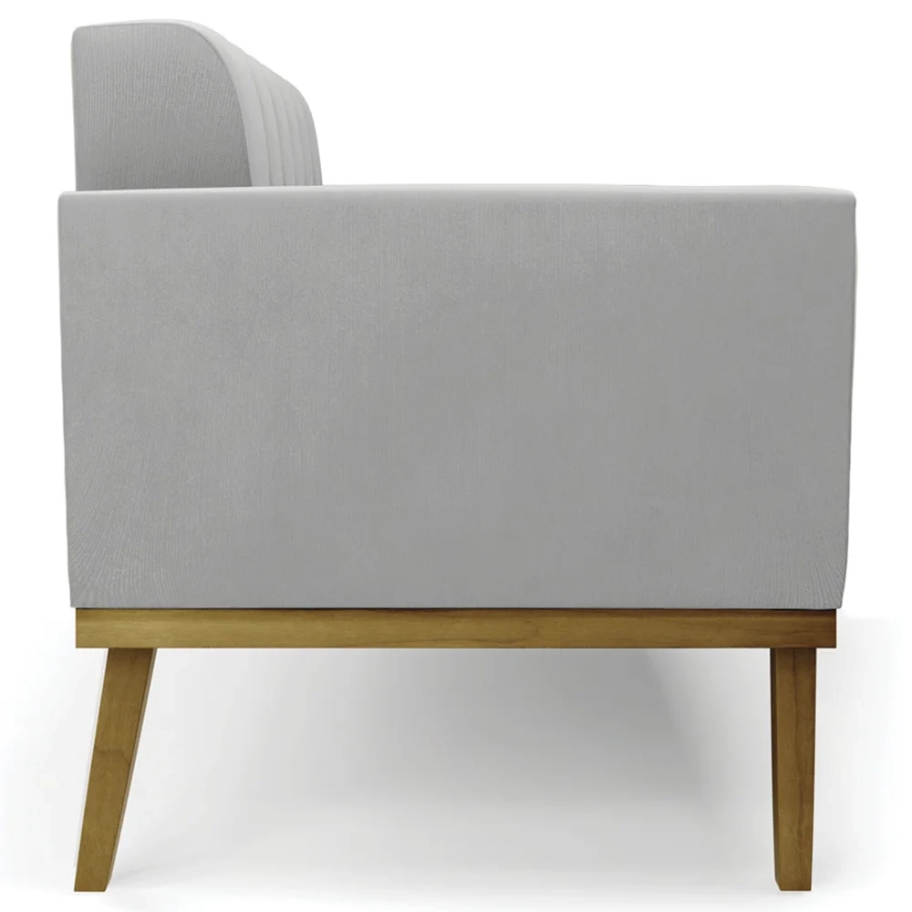 Sofá Namoradeira e 2 Poltronas Base Madeira Castanho Ana Suede Cinza - Ibiza