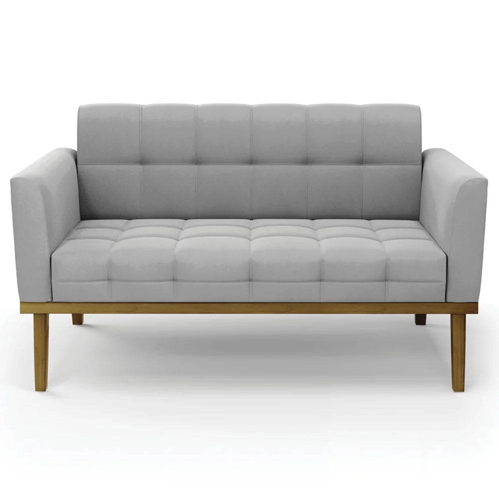 Sofá Namoradeira e 2 Poltronas Base Madeira Castanho Ana Suede Cinza - Ibiza