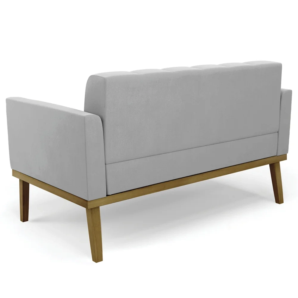 Sofá Namoradeira e 2 Poltronas Base Madeira Castanho Ana Suede Cinza - Ibiza