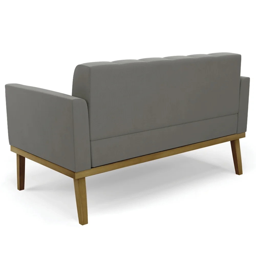 Sofá Namoradeira e 2 Poltronas Base Madeira Castanho Ana Suede Grafite - Ibiza