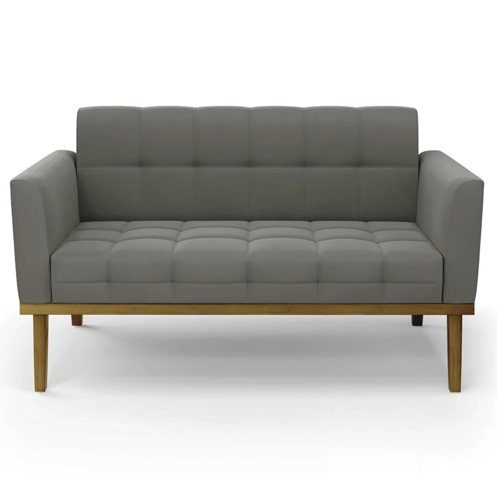 Sofá Namoradeira e 2 Poltronas Base Madeira Castanho Ana Suede Grafite - Ibiza