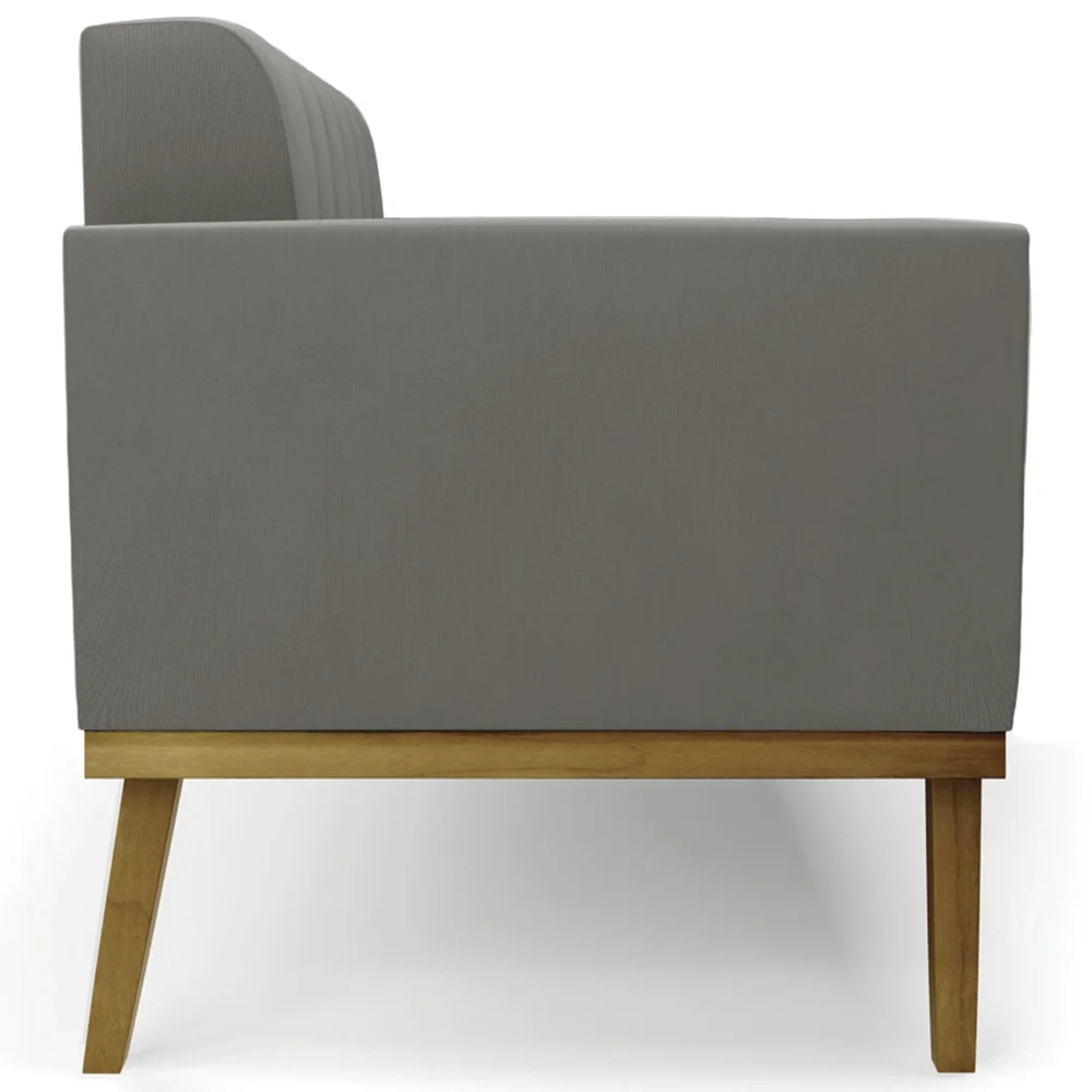 Sofá Namoradeira e 2 Poltronas Base Madeira Castanho Ana Suede Grafite - Ibiza