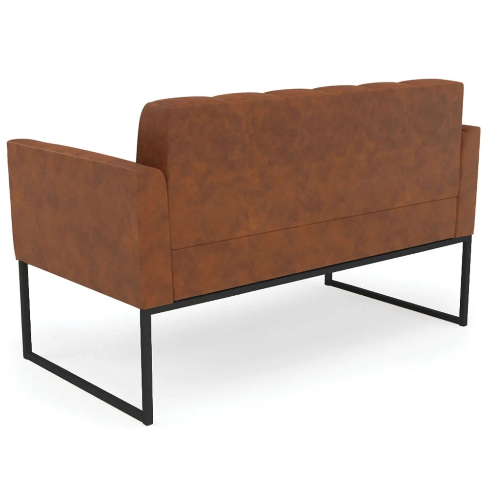 Sofá Namoradeira e 2 Poltronas Base Industrial Preto Ana Sintético PU Nozes - Ibiza