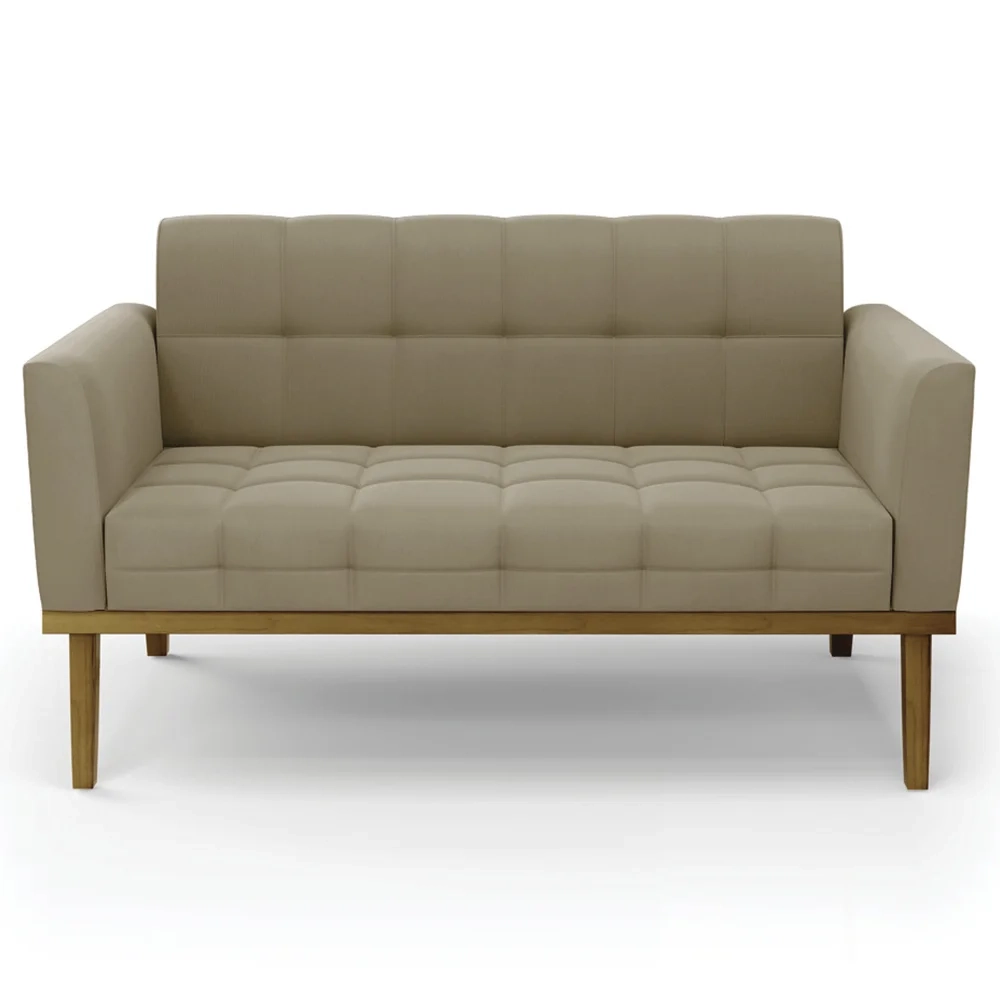 Sofá Namoradeira e 2 Poltronas Base Madeira Castanho Ana Suede Marrom RT - Ibiza