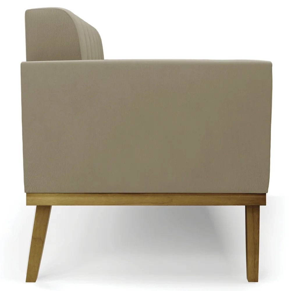 Sofá Namoradeira e 2 Poltronas Base Madeira Castanho Ana Suede Marrom RT - Ibiza